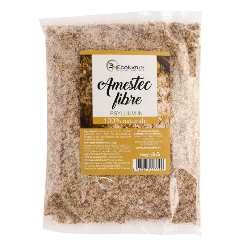 Amestec fibre tărâțe psyllium și in zdrobit 250g EcoNatur