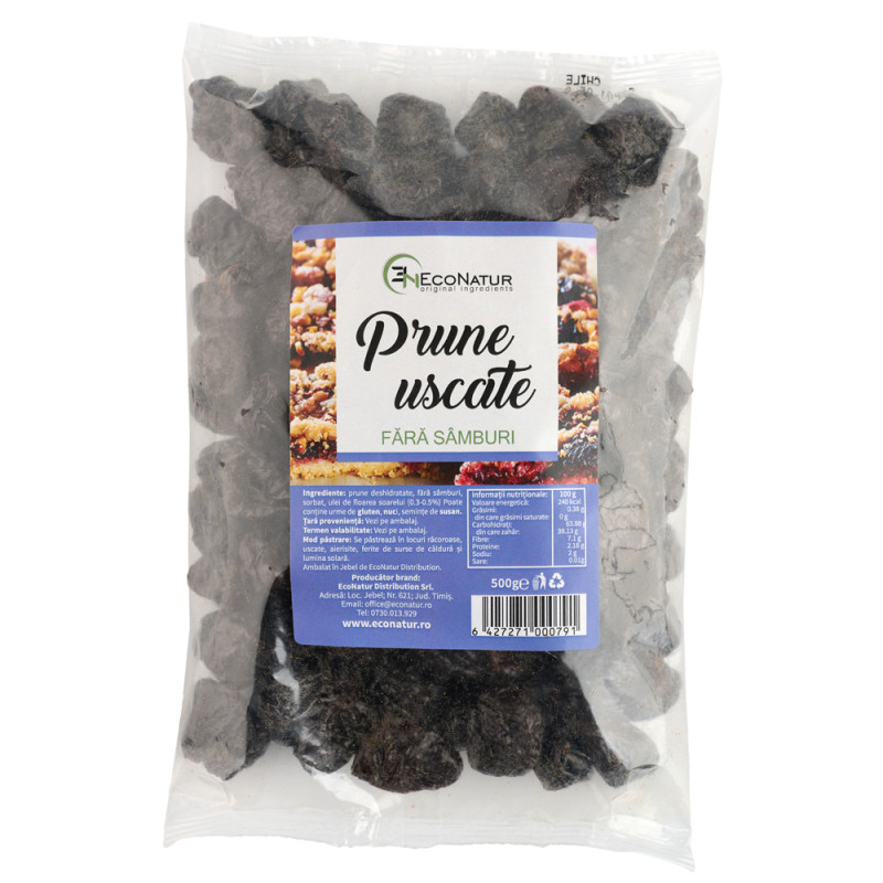 Prune uscate, fara samburi 250g Econatur