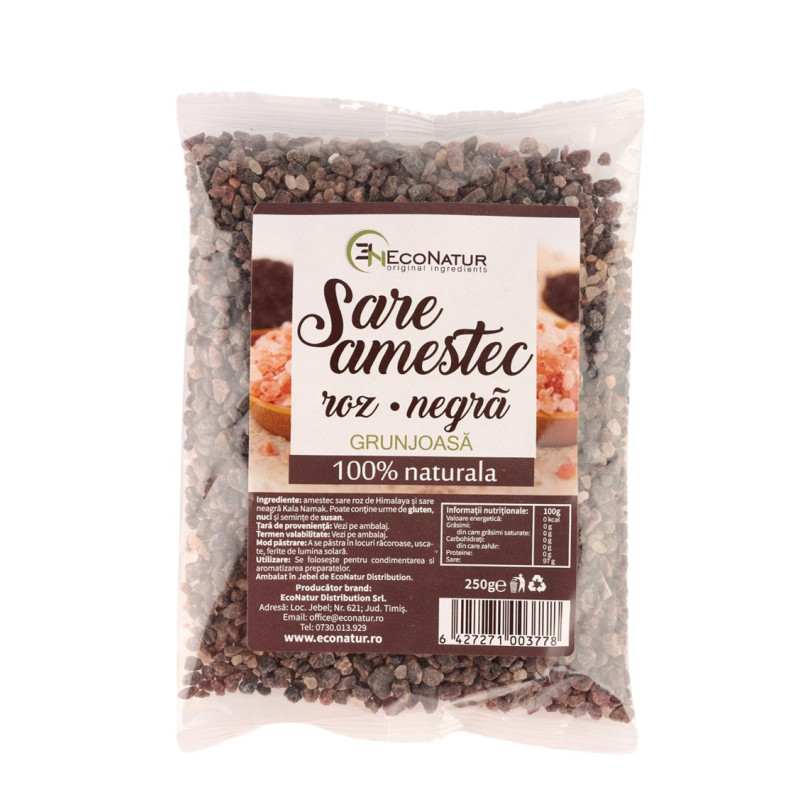 Amestec sare neagra (KalaNamak) si roz (Himalaya) grunjoasa 250g EcoNatur